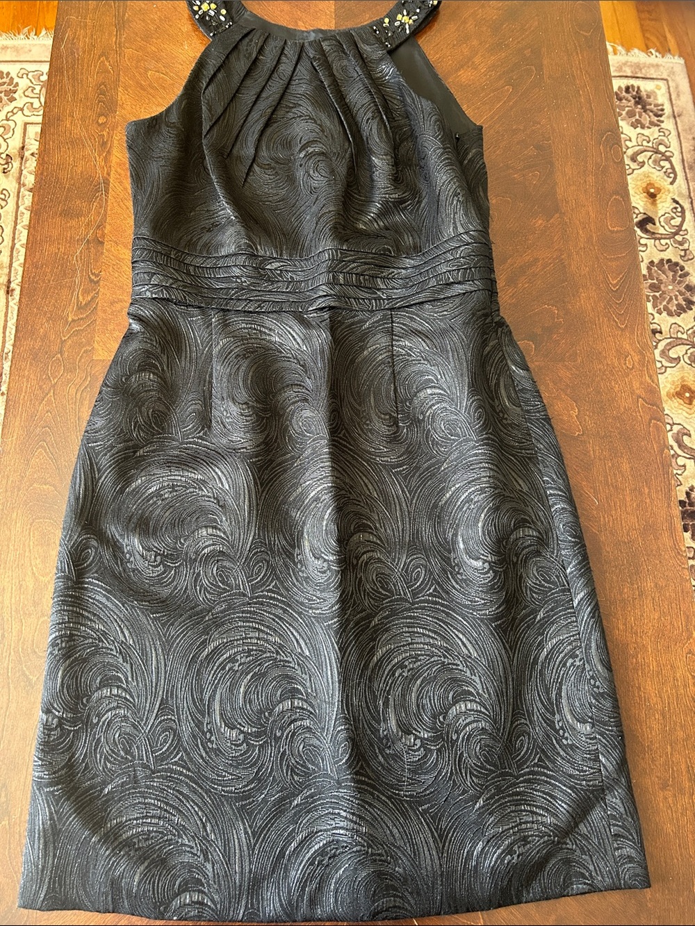 Black Embossed Halter Cocktail Dress